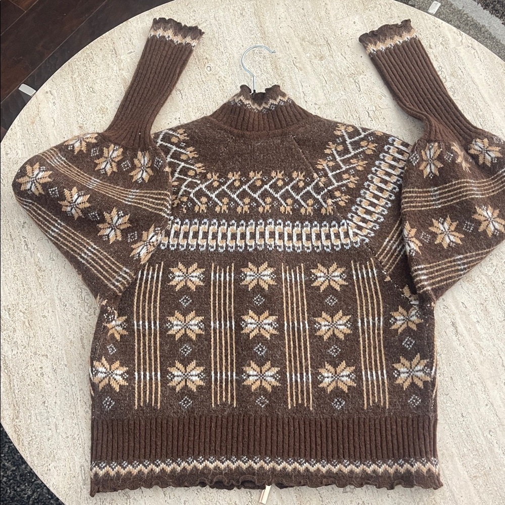 HOUSE OF HARLOW 1960 Brown Mock Neckline Double Zipper Wool Blend Sweater Size S - Picture 4 of 16
